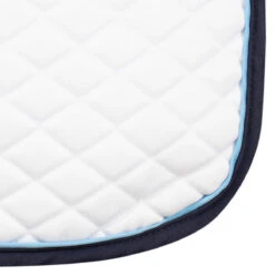 TuffRider Basic All Purpose Pad With Trim And Piping -Farm Housetack Store 100558 JPC TuffRider.Basic .AllPurpose.Saddle.Pad .Trim Piping White.Navy .LightBlue CloseUp