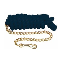 Cotton Lead Rope With Brass Plated Chain And Snap 13 Cotton Lead Rope With Brass Plated Chain And Snap -Farm Housetack Store 1307 Jacks Cotton.Lead Navy
