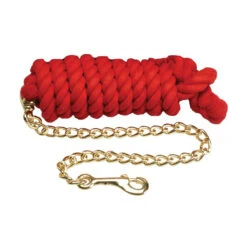 Cotton Lead Rope With Brass Plated Chain And Snap 15 Cotton Lead Rope With Brass Plated Chain And Snap -Farm Housetack Store 1307 Jacks Cotton.Lead Red
