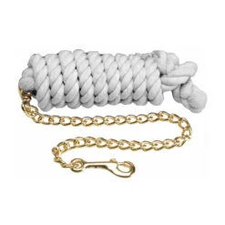 Cotton Lead Rope With Brass Plated Chain And Snap 17 Cotton Lead Rope With Brass Plated Chain And Snap -Farm Housetack Store 1307 Jacks Cotton.Lead White