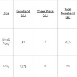 Belle And Bow Equestrian Pony Sugarbrook Bridle -Farm Housetack Store BB Sugarbrook.Bridle Size.Chart