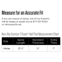 EquiFit Non-Slip Standard Thick Contour Half Pad -Farm Housetack Store SizeChart