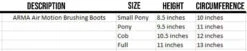 Arma Air Motion Brushing Boots -Farm Housetack Store armasbootsizechart